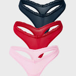 Women's V-waisted Lace Thongs 3 Pack Chic 7 (3pack)