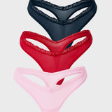 Women's V-waisted Lace Thongs 3 Pack Chic 7 (3pack)