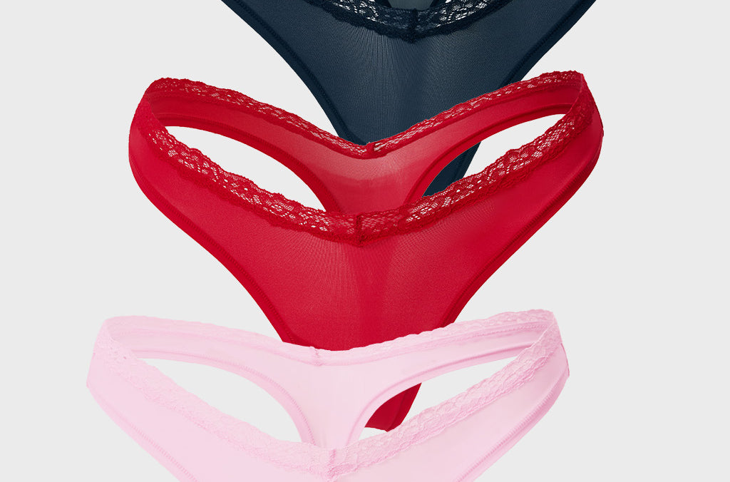 Women's V-waisted Lace Thongs 3 Pack Chic 7 (3pack)