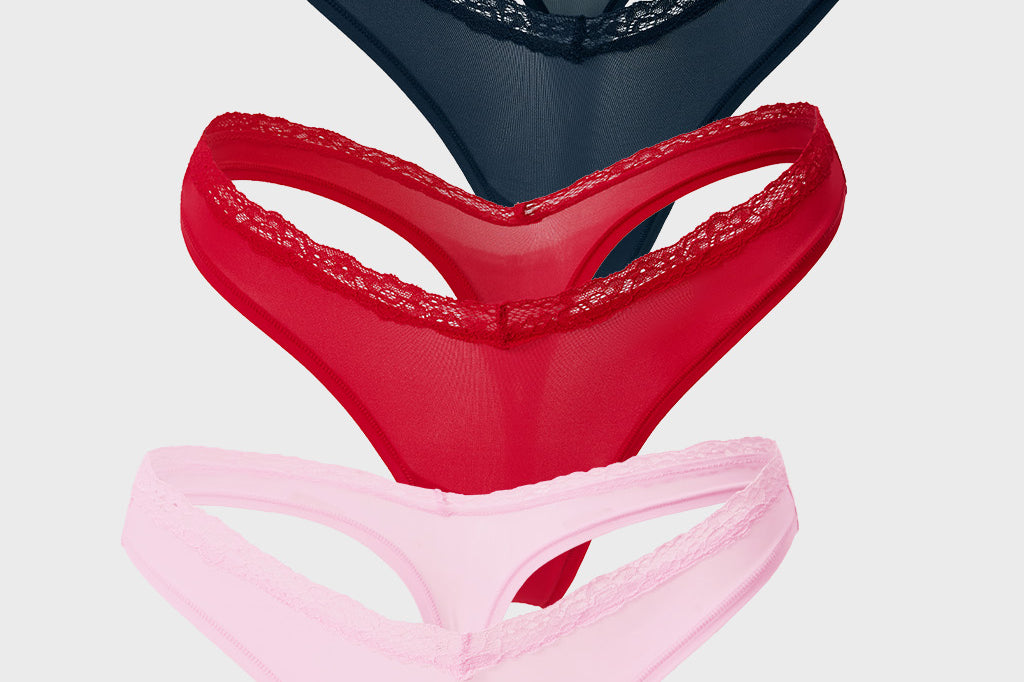 Women's V-waisted Lace Thongs 3 Pack Chic 7 (3pack)