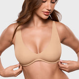Women's Inbarely® Plus V Neck Unlined Bra - Wide Straps Warm Beige