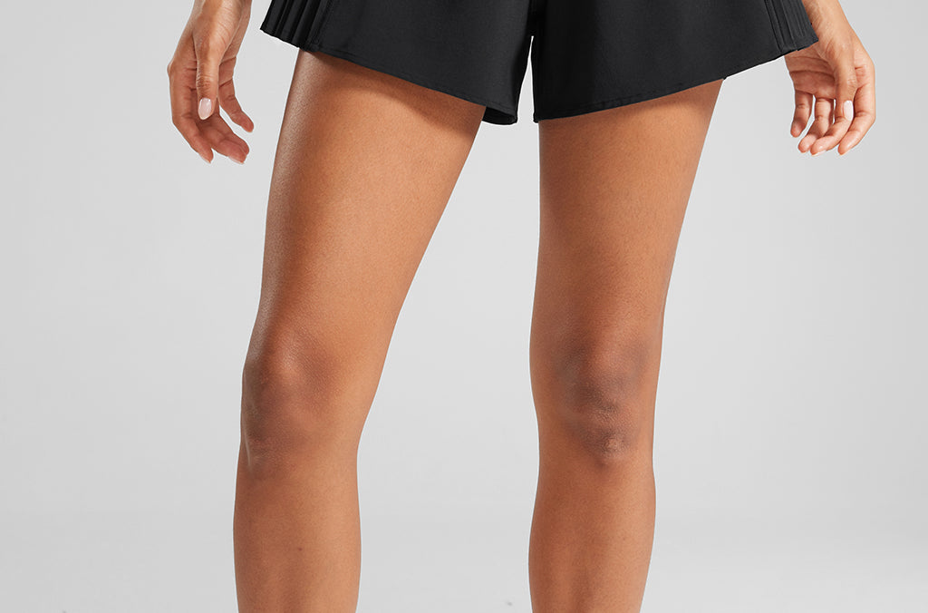 INGIA Women's Flowy Athletic Shorts Pleated Skort Flared A-Line with Pockets 4" White