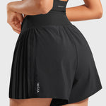 INGIA Women's Flowy Athletic Shorts Pleated Skort Flared A-Line with Pockets 4" White