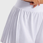 INGIA Women's Flowy Athletic Shorts Pleated Skort Flared A-Line with Pockets 4" White