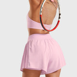 INGIA Women's Flowy Athletic Shorts Pleated Skort Flared A-Line with Pockets 4" Black