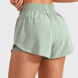 Women's 2 in 1 Quick Dry High Waisted Running Shorts with Zipper Pocket for Women 3" Mineral