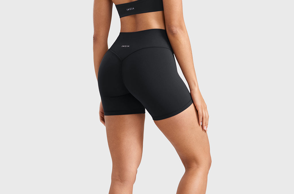Women's High Waist No Front Seam Scrunch Butt Biker Shorts 5'' V-Back Scrunch Booty Gym Workouts Black