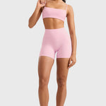 Women's High Waist No Front Seam Scrunch Butt Biker Shorts 5'' V-Back Scrunch Booty Gym Workouts Milk Pink