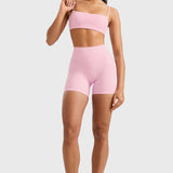 Women's High Waist No Front Seam Scrunch Butt Biker Shorts 5'' V-Back Scrunch Booty Gym Workouts Milk Pink