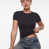 INLYRIC Women‘s Inbarely® Ultra Short Sleeve Top - Double Layer Black