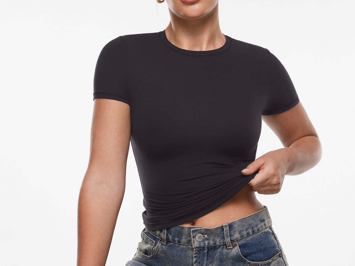 INLYRIC Women‘s Inbarely® Ultra Short Sleeve Top - Double Layer Black