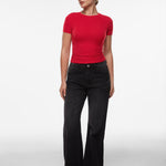 INLYRIC Women‘s Inbarely® Ultra Short Sleeve Top - Double Layer Lipstick Red