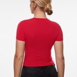 INLYRIC Women‘s Inbarely® Ultra Short Sleeve Top - Double Layer Lipstick Red