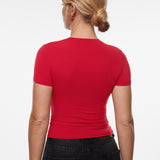 INLYRIC Women‘s Inbarely® Ultra Short Sleeve Top - Double Layer Lipstick Red