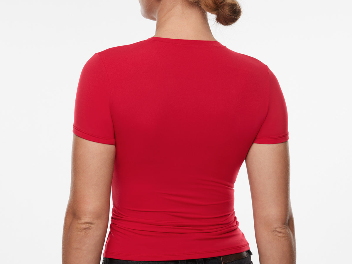 INLYRIC Women‘s Inbarely® Ultra Short Sleeve Top - Double Layer Lipstick Red