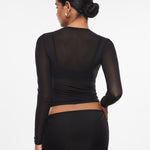 INLYRIC Women's Cosnufy® Mesh Sheer Long Sleeve Top Snow White