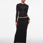 INLYRIC Women's Cosnufy® Mesh Sheer Long Sleeve Top Snow White