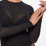 INLYRIC Women's Cosnufy® Mesh Sheer Long Sleeve Top Black