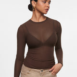 INLYRIC Women's Cosnufy® Mesh Sheer Long Sleeve Top Black