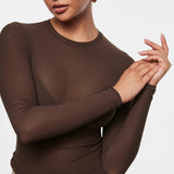 INLYRIC Women's Cosnufy® Mesh Sheer Long Sleeve Top Black