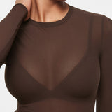 INLYRIC Women's Cosnufy® Mesh Sheer Long Sleeve Top Black