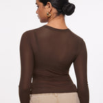 INLYRIC Women's Cosnufy® Mesh Sheer Long Sleeve Top Black