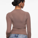 INLYRIC Women's Cosnufy® Mesh Sheer Long Sleeve Top Hazelnut