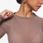 INLYRIC Women's Cosnufy® Mesh Sheer Long Sleeve Top Hazelnut