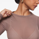 INLYRIC Women's Cosnufy® Mesh Sheer Long Sleeve Top Hazelnut
