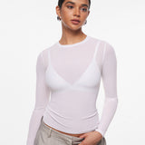 INLYRIC Women's Cosnufy® Mesh Sheer Long Sleeve Top Snow White