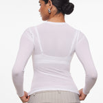 INLYRIC Women's Cosnufy® Mesh Sheer Long Sleeve Top Snow White