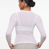 INLYRIC Women's Cosnufy® Mesh Sheer Long Sleeve Top Snow White