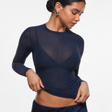 INLYRIC Women's Cosnufy® Mesh Sheer Long Sleeve Top Hazelnut