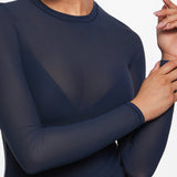 INLYRIC Women's Cosnufy® Mesh Sheer Long Sleeve Top Hazelnut