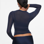 INLYRIC Women's Cosnufy® Mesh Sheer Long Sleeve Top Hazelnut