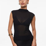 Cosnufy® Sheer Mesh Mock Neck Tank Top Twilight Blue