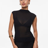 Cosnufy® Sheer Mesh Mock Neck Tank Top Twilight Blue