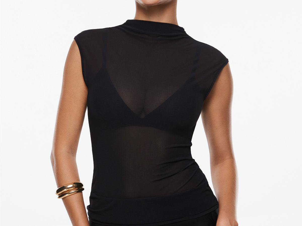 Cosnufy® Sheer Mesh Mock Neck Tank Top Twilight Blue