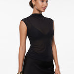 Cosnufy® Sheer Mesh Mock Neck Tank Top Twilight Blue