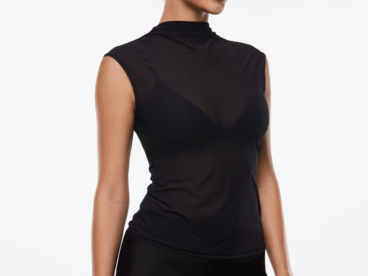 Cosnufy® Sheer Mesh Mock Neck Tank Top Twilight Blue