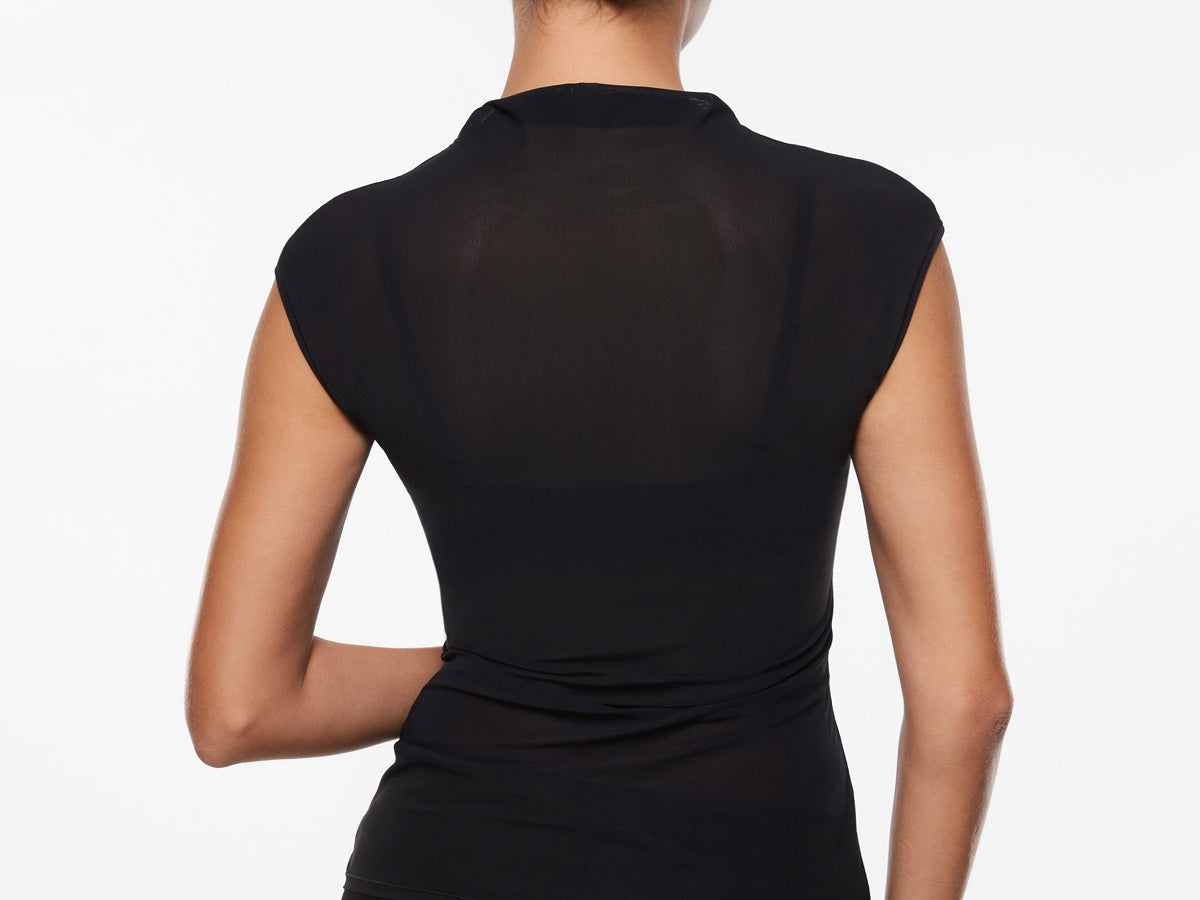 Cosnufy® Sheer Mesh Mock Neck Tank Top Twilight Blue