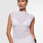 Cosnufy® Sheer Mesh Mock Neck Tank Top Black