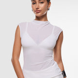 Cosnufy® Sheer Mesh Mock Neck Tank Top Black