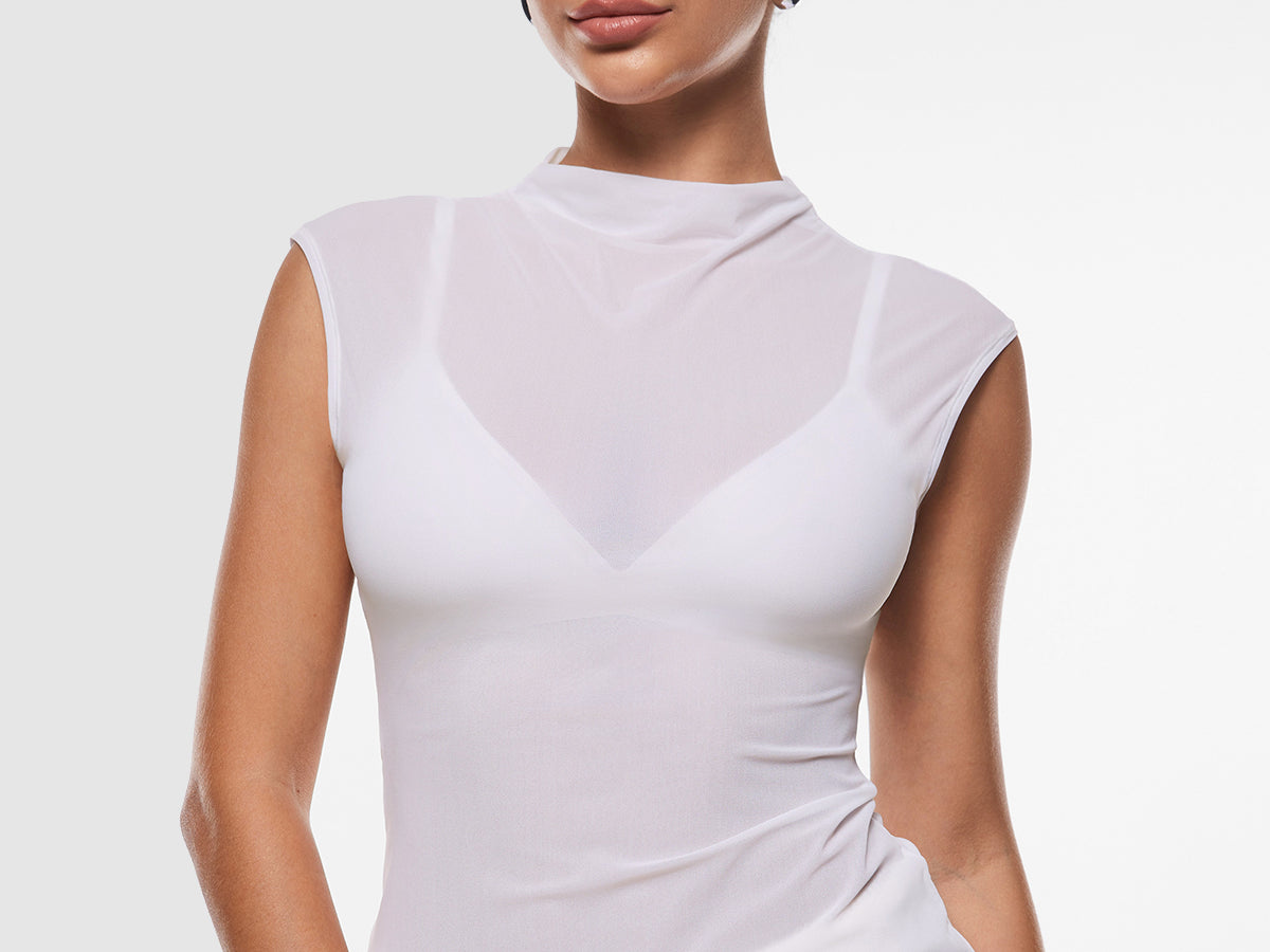 Cosnufy® Sheer Mesh Mock Neck Tank Top Black