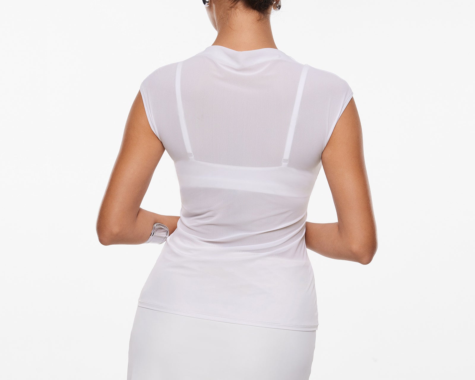 Cosnufy® Sheer Mesh Mock Neck Tank Top Black