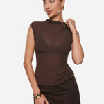 Cosnufy® Sheer Mesh Mock Neck Tank Top Black