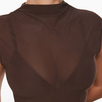 Cosnufy® Sheer Mesh Mock Neck Tank Top Black