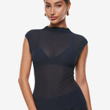 Cosnufy® Sheer Mesh Mock Neck Tank Top Twilight Blue