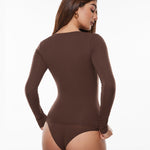 Women's Deep U Neck Long Sleeves Top Hazelnut