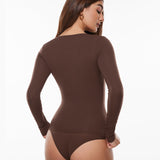 Women's Deep U Neck Long Sleeves Top Hazelnut
